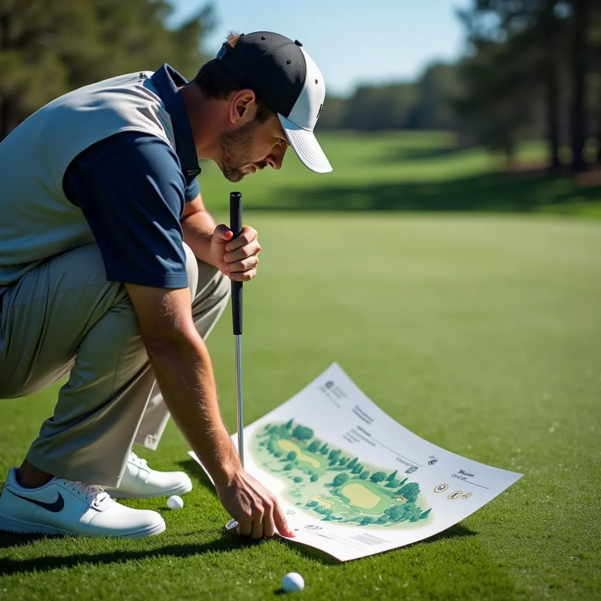 Golfer Studying Course Map