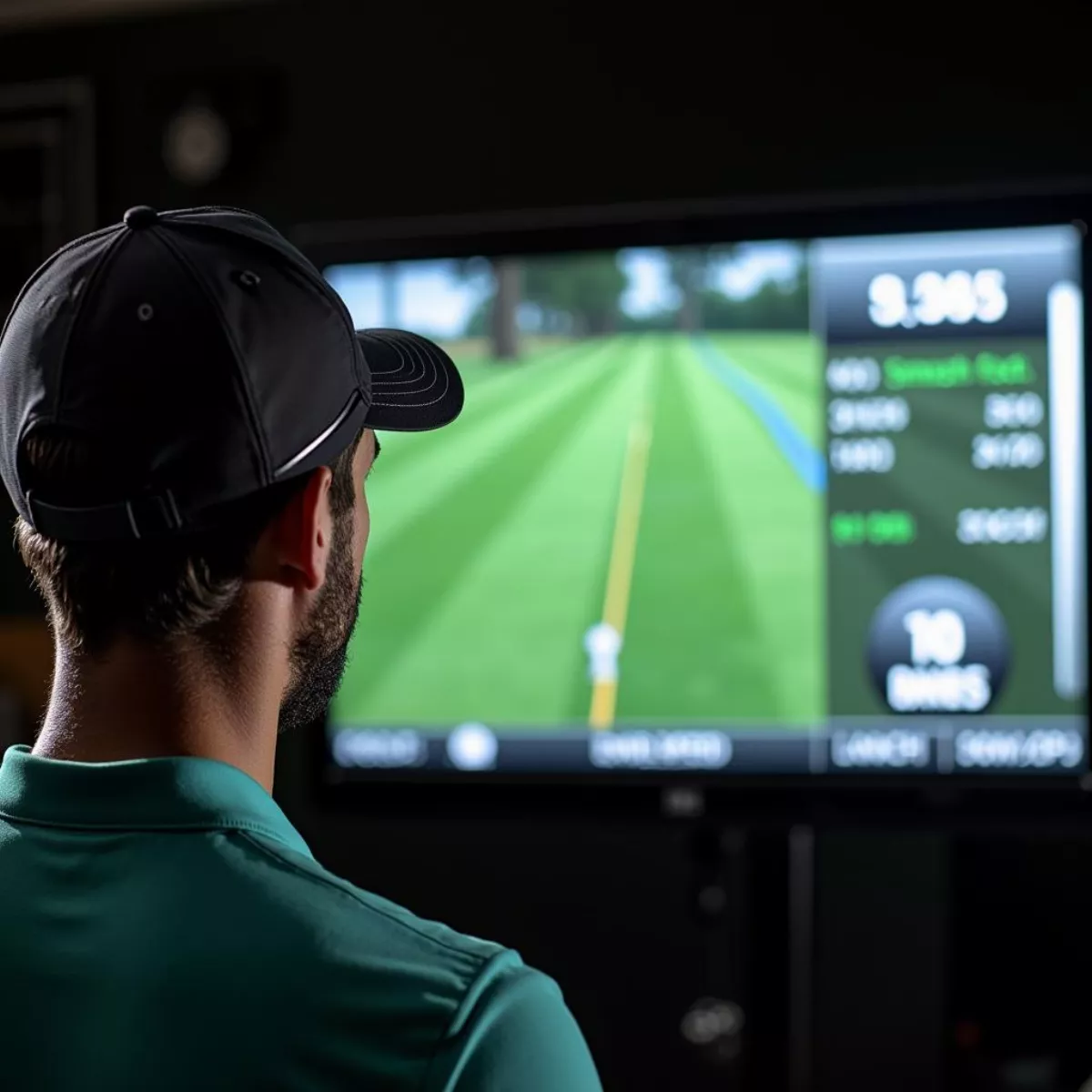 Golfer Analyzing Swing Data On Launch Monitor