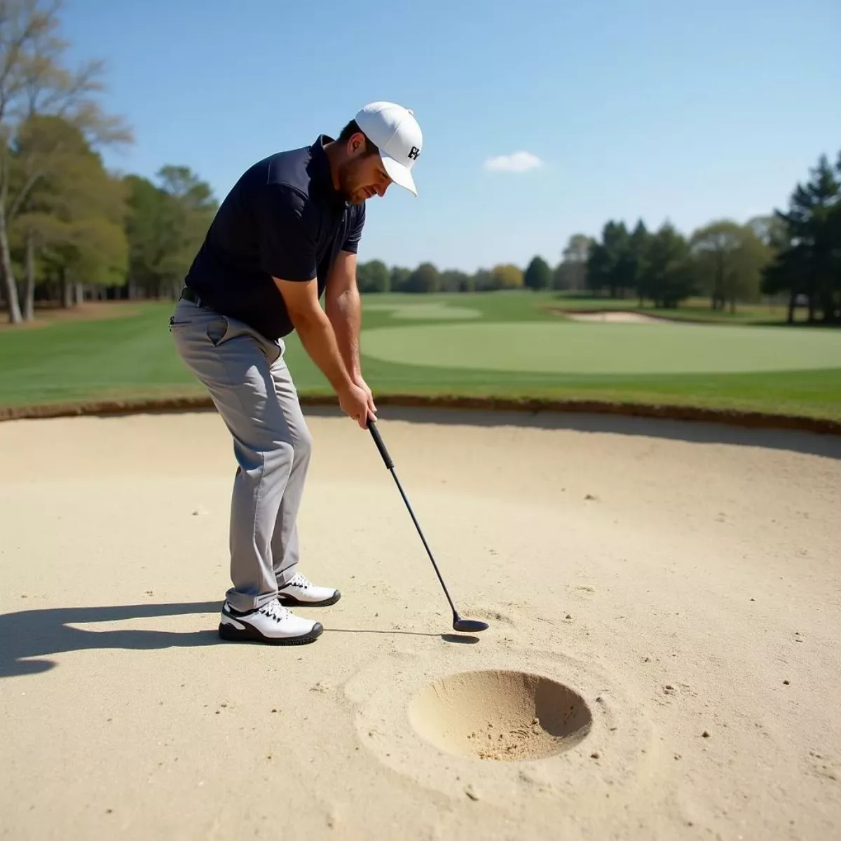 Golfer Practicing The Footprint Drill In A Bunker