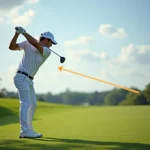 Golfer swinging iron for increased distance