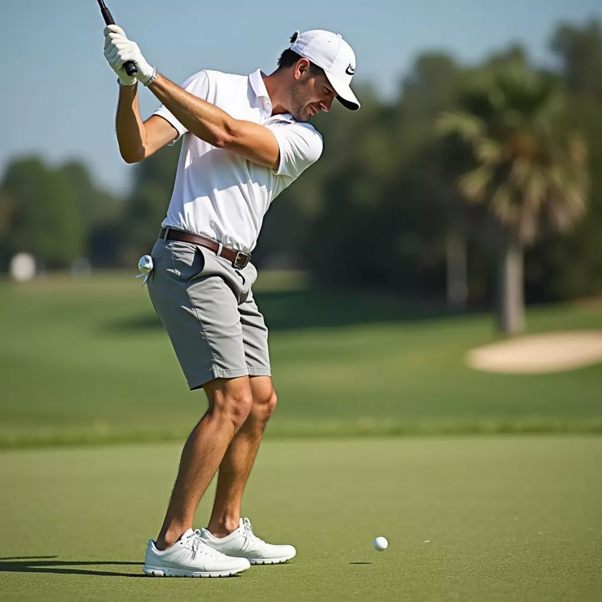 Golfer Swinging With Spikeless Shoes