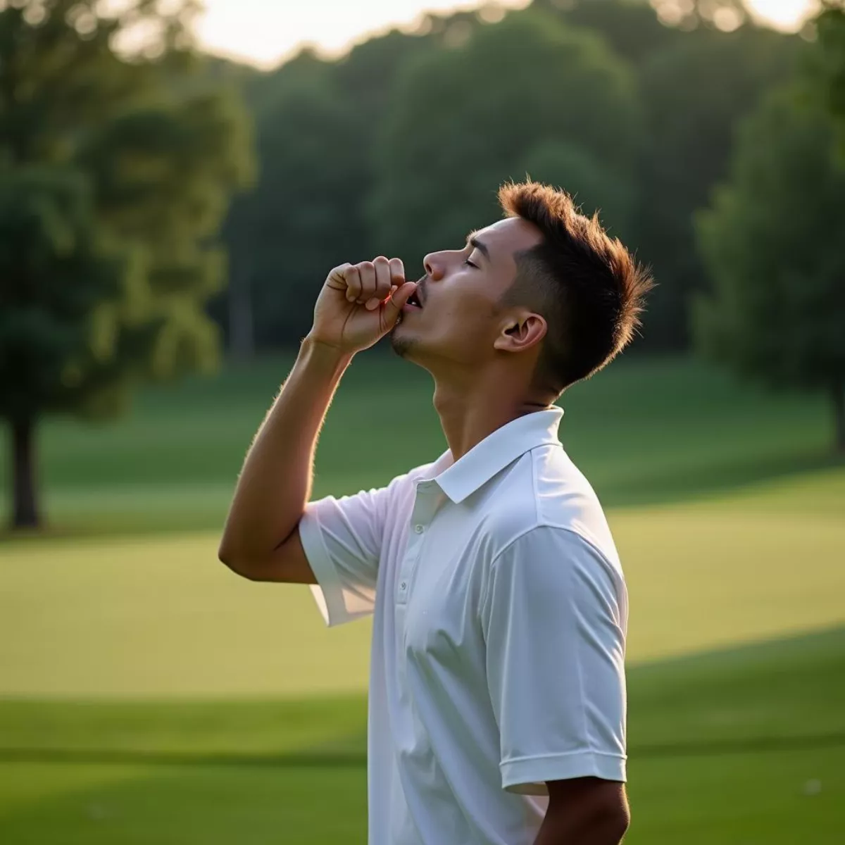 Golfer practicing mindfulness on the course