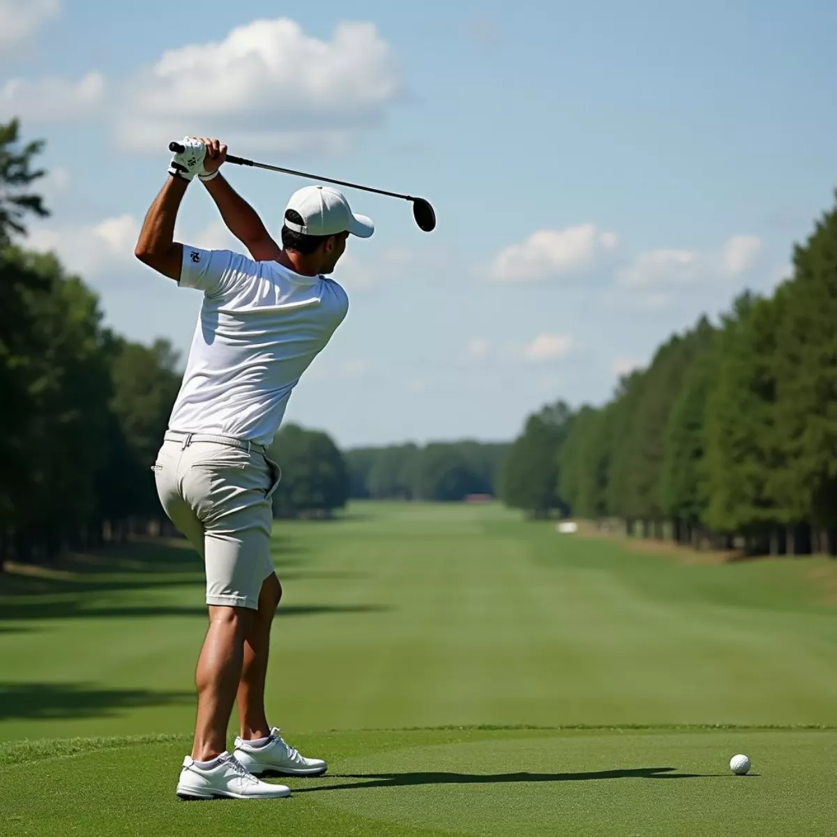 Golfer Taking Stroke From Tee Box