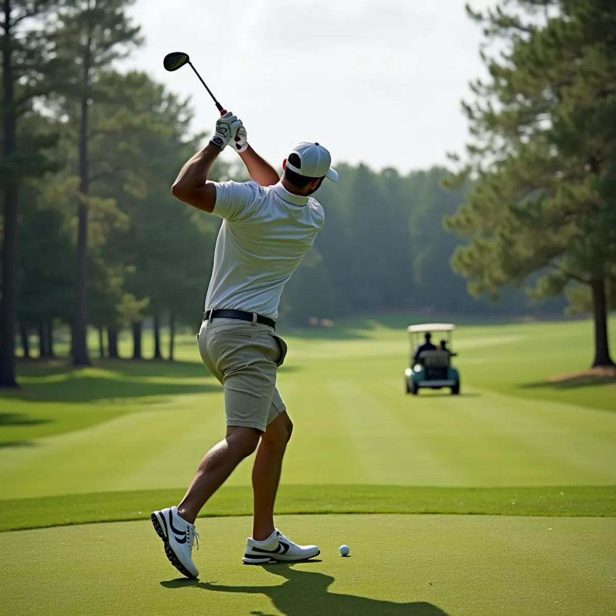 Golfer Teeing Off On Golf Course