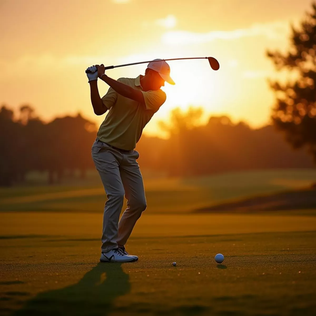 Golfer Teeing Off at Ballyhack During Golden Hour