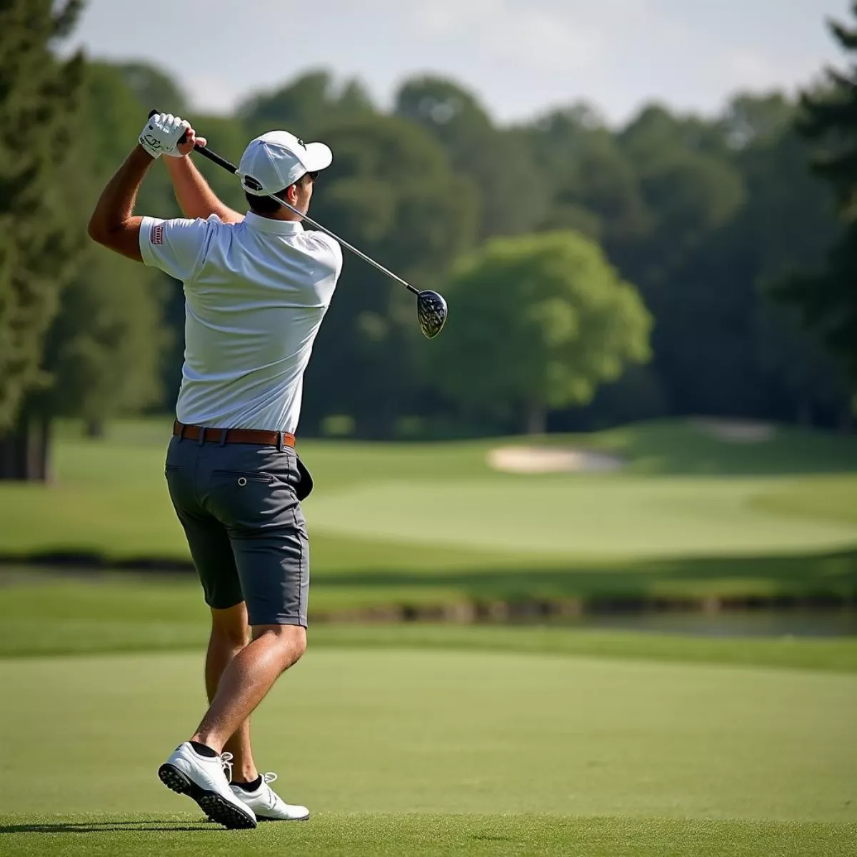 Golfer Teeing Off On A Scenic Semi-Private Course