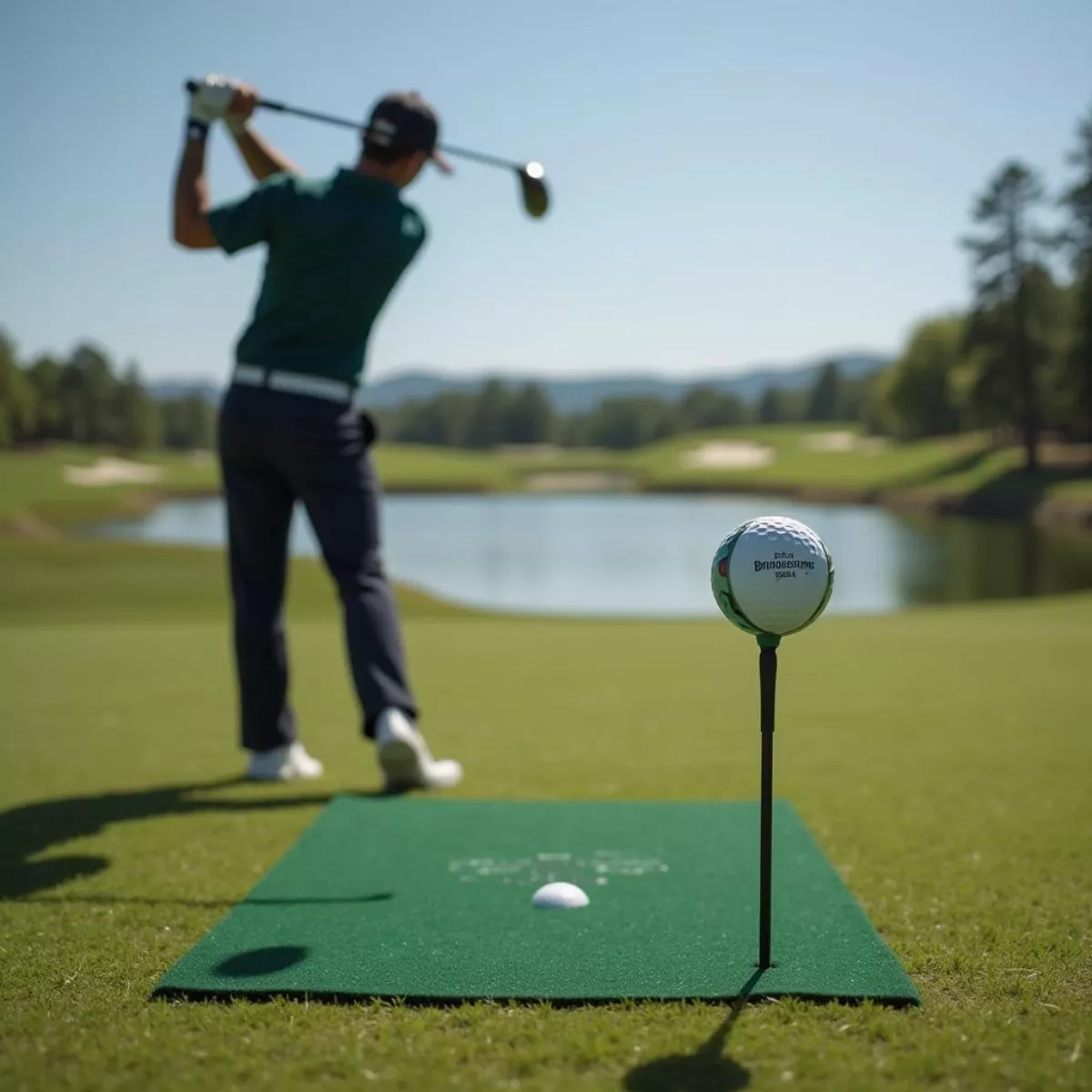 Golfer Teeing Off With Bridgestone Green Dot Ball