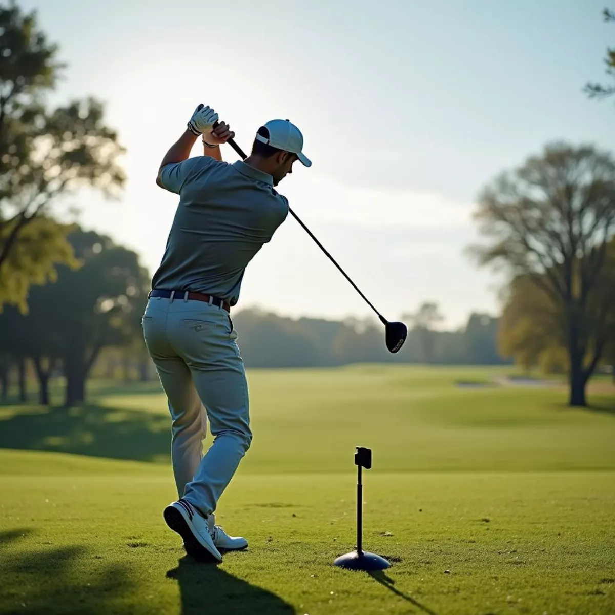 Golfer Teeing Off With An Iron