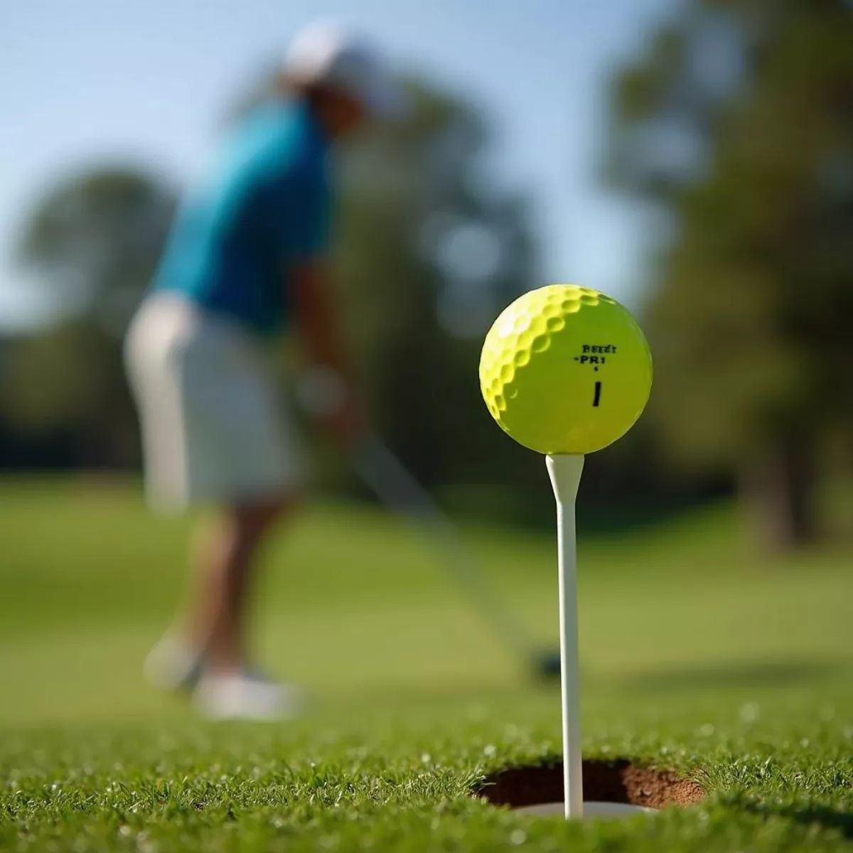 Golfer Teeing Off With Pro V1 Yellow