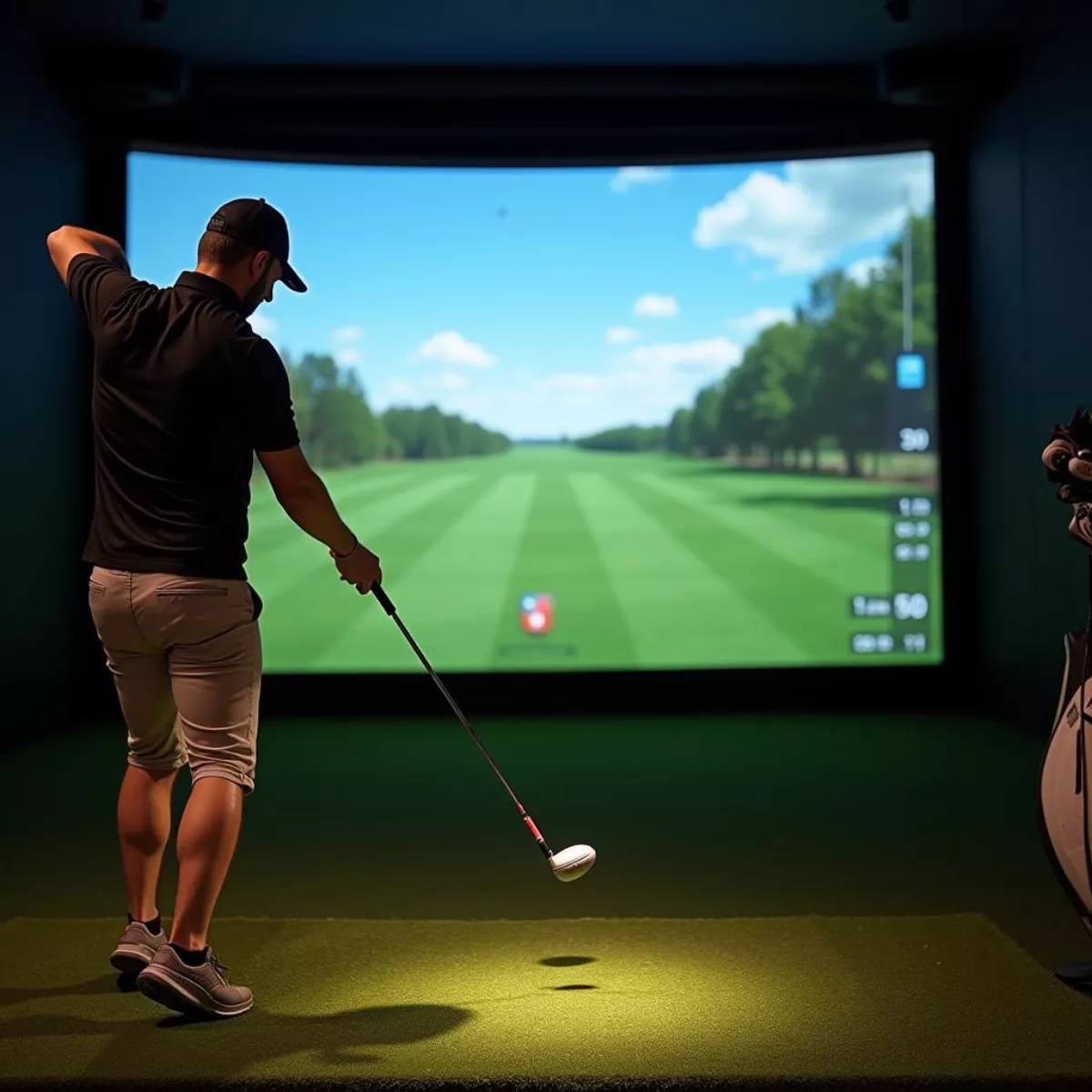 Golfer Testing Clubs In Simulator