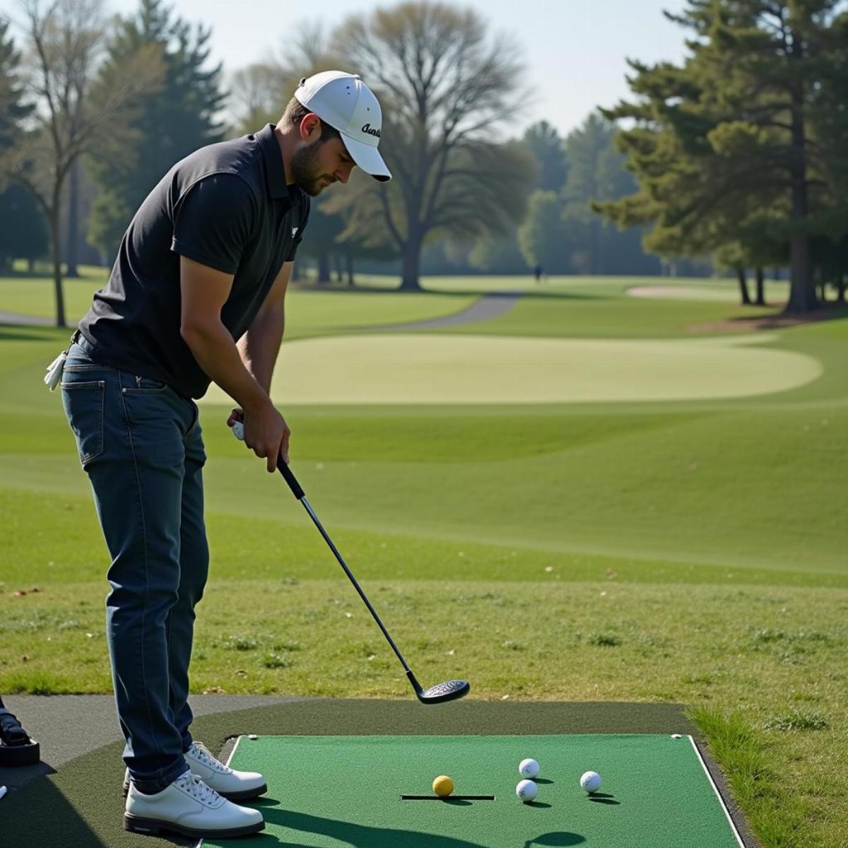 Golfer Comparing Golf Balls