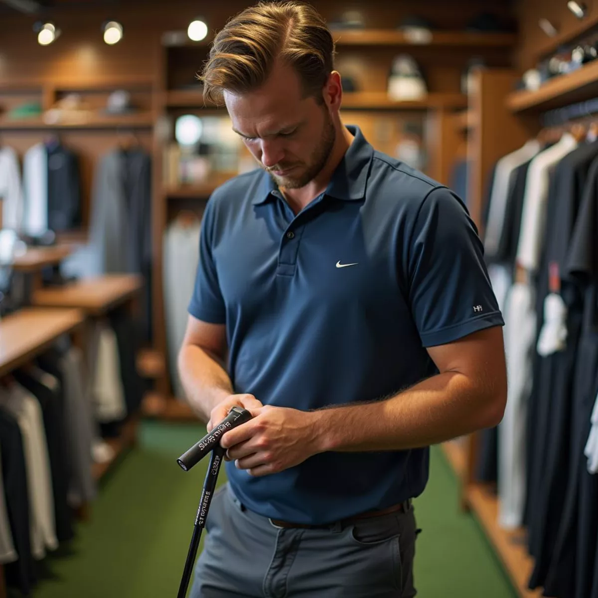 Golfer Testing Putter Grips