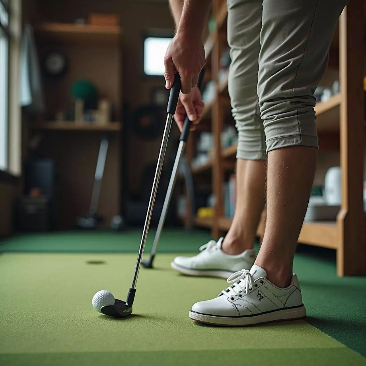 Golfer Trying Different Putters