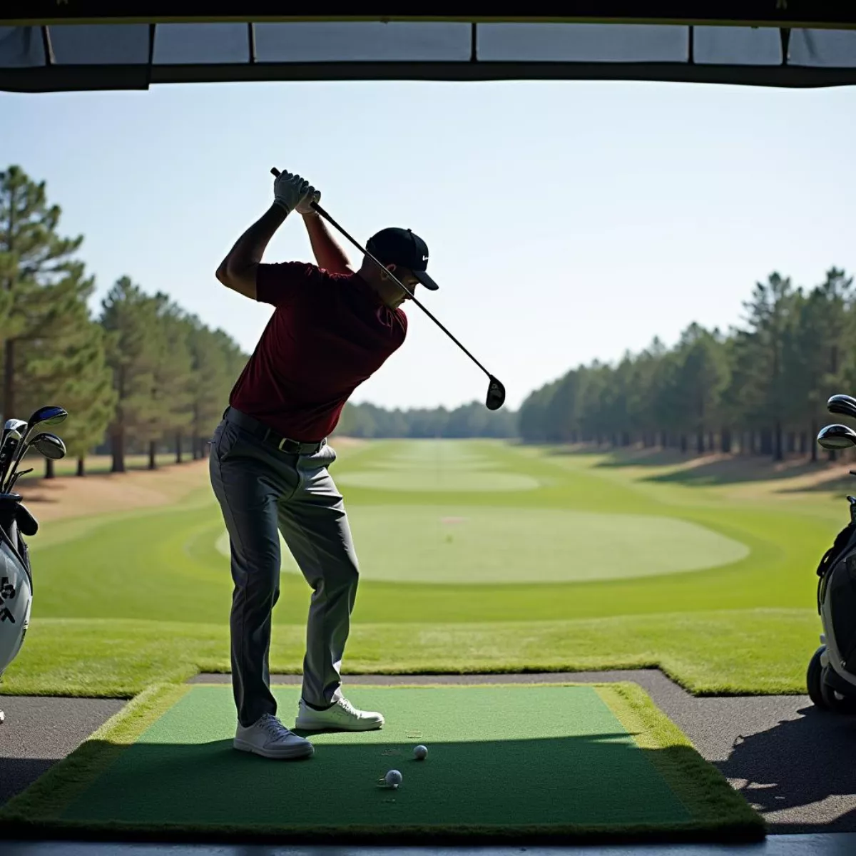 Golfer Testing Pxg Clubs On Driving Range