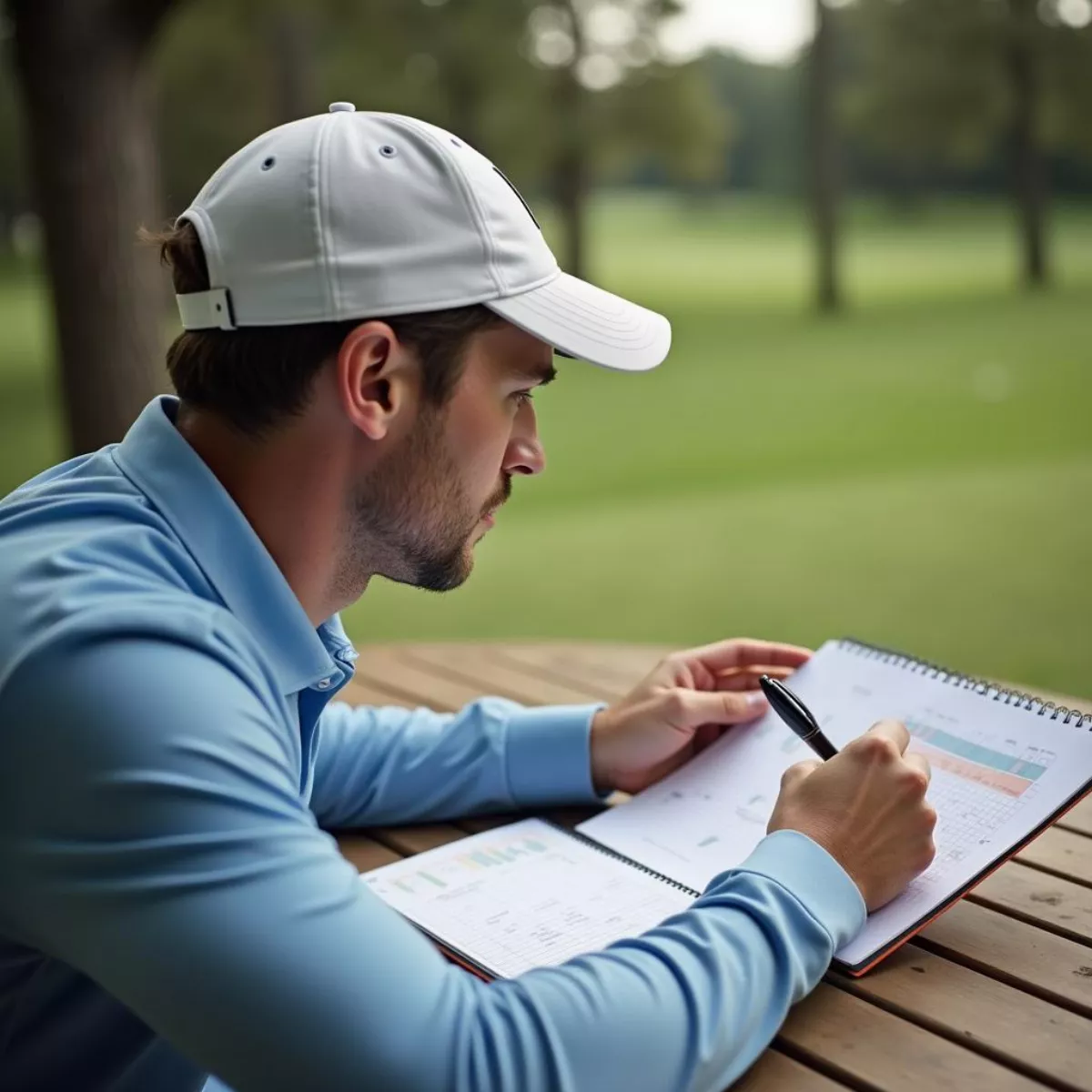 Golfer Tracking Scores In Notebook