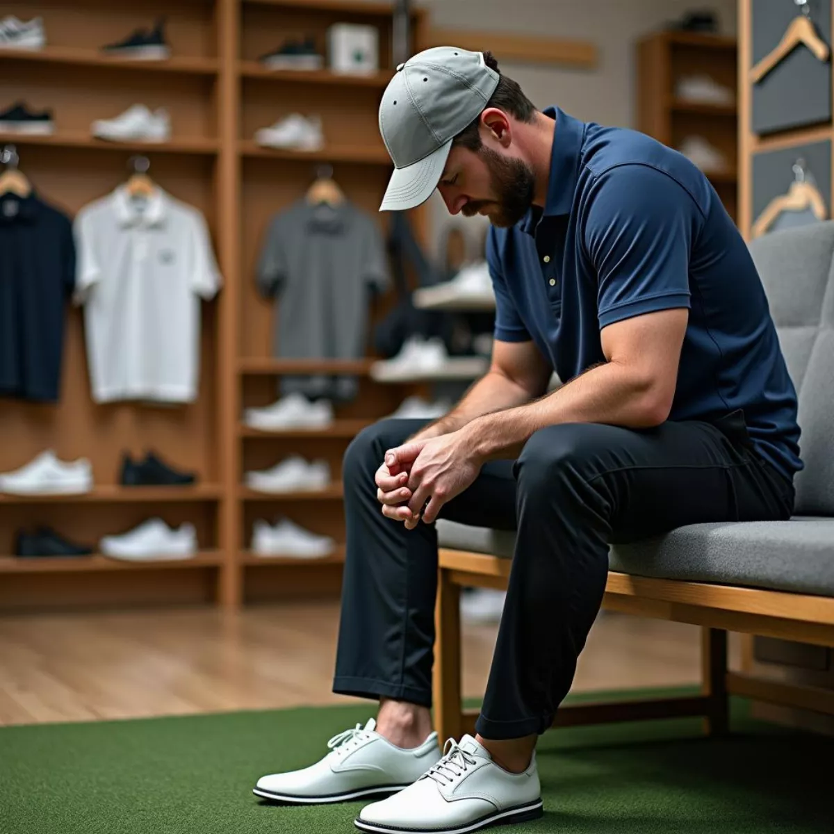 Golfer Trying On Golf Shoes