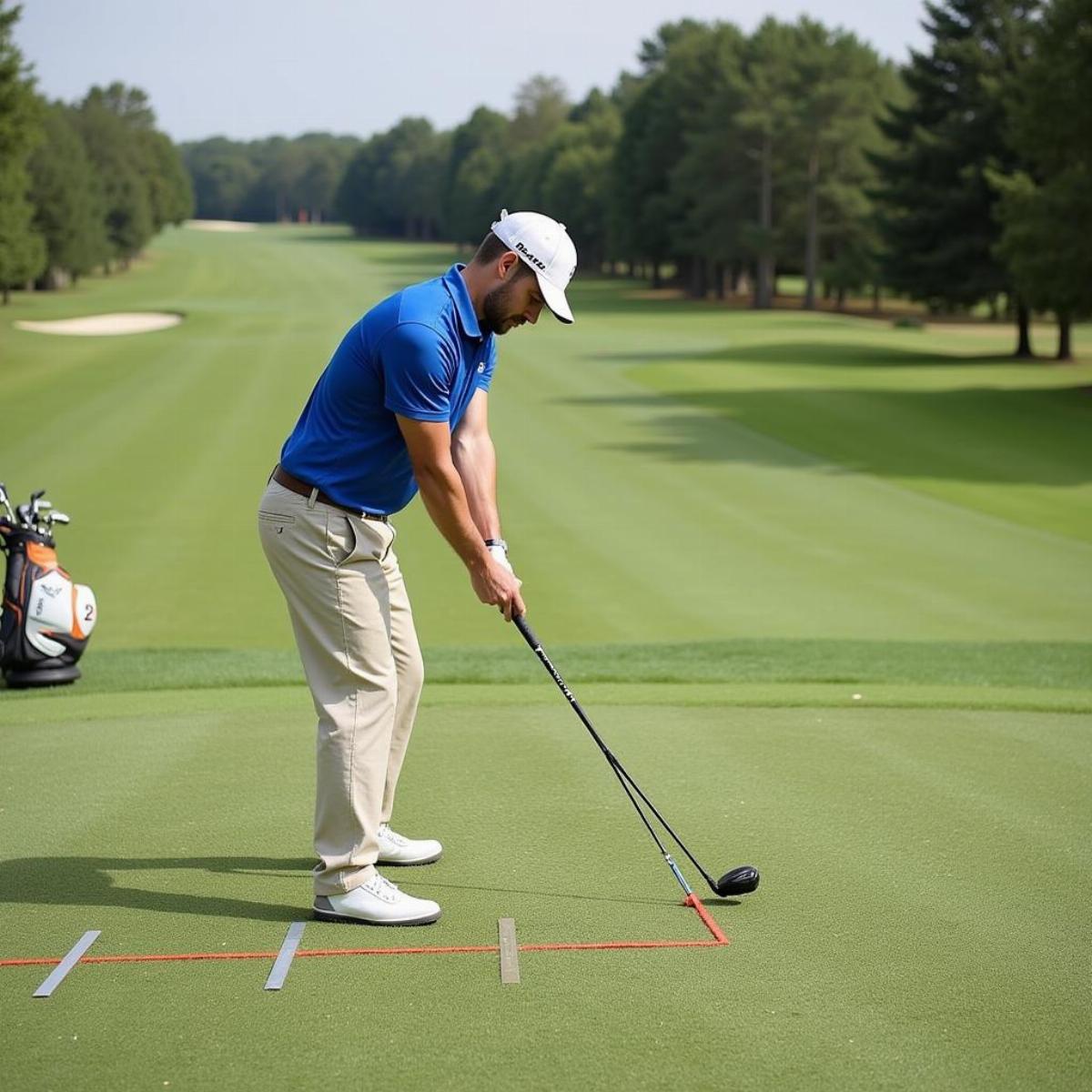 Golfer Using Alignment Sticks