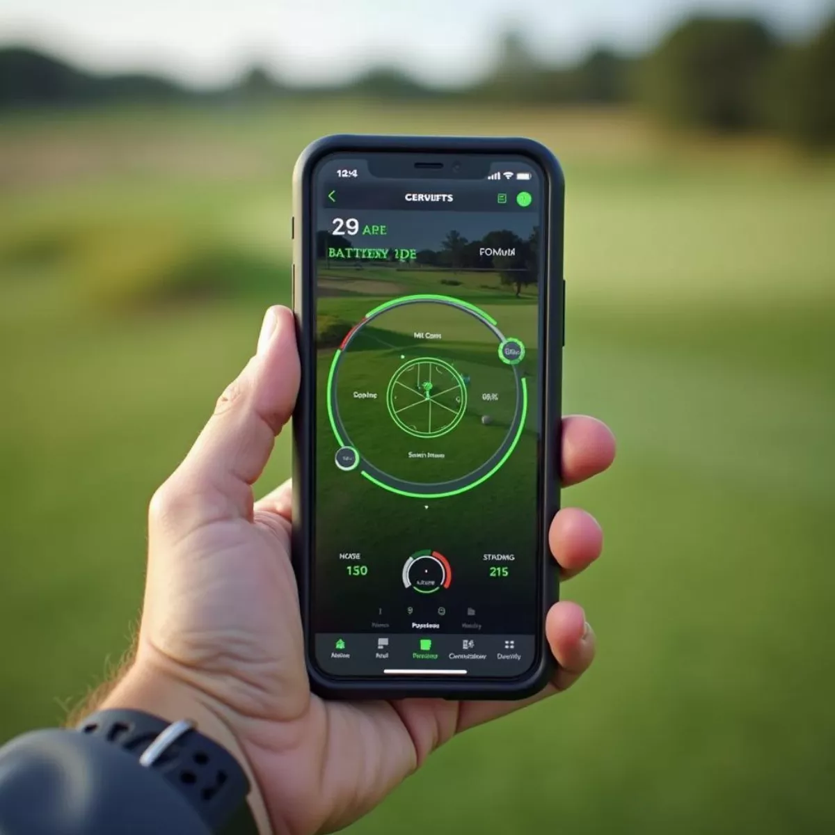 Golfer Using App To Control Smart Golf Bag