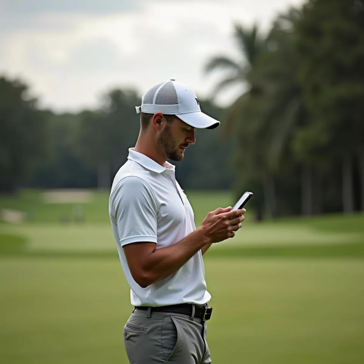 Golfer Using Arccos System On Golf Course