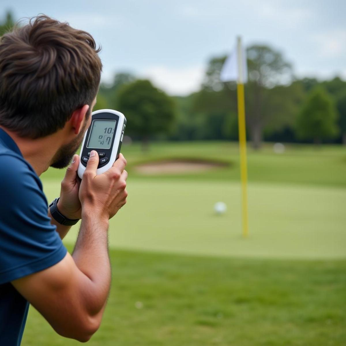 Golfer Using a Distance Measurer