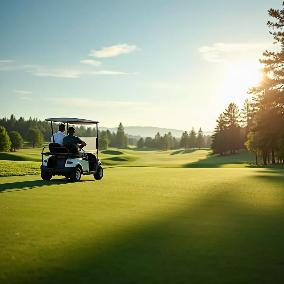 Golfer Driving Golf Cart