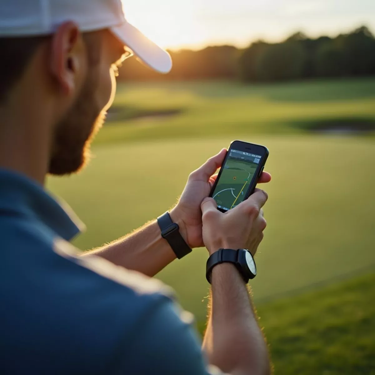 Golfer Checking Their Golf Gps Watch