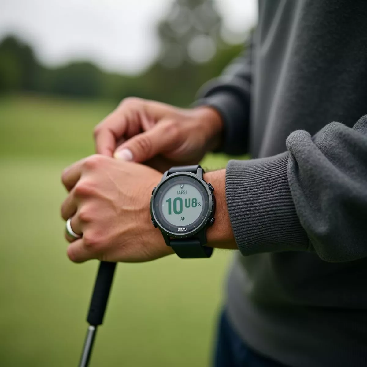 Golfer Using Gps Watch