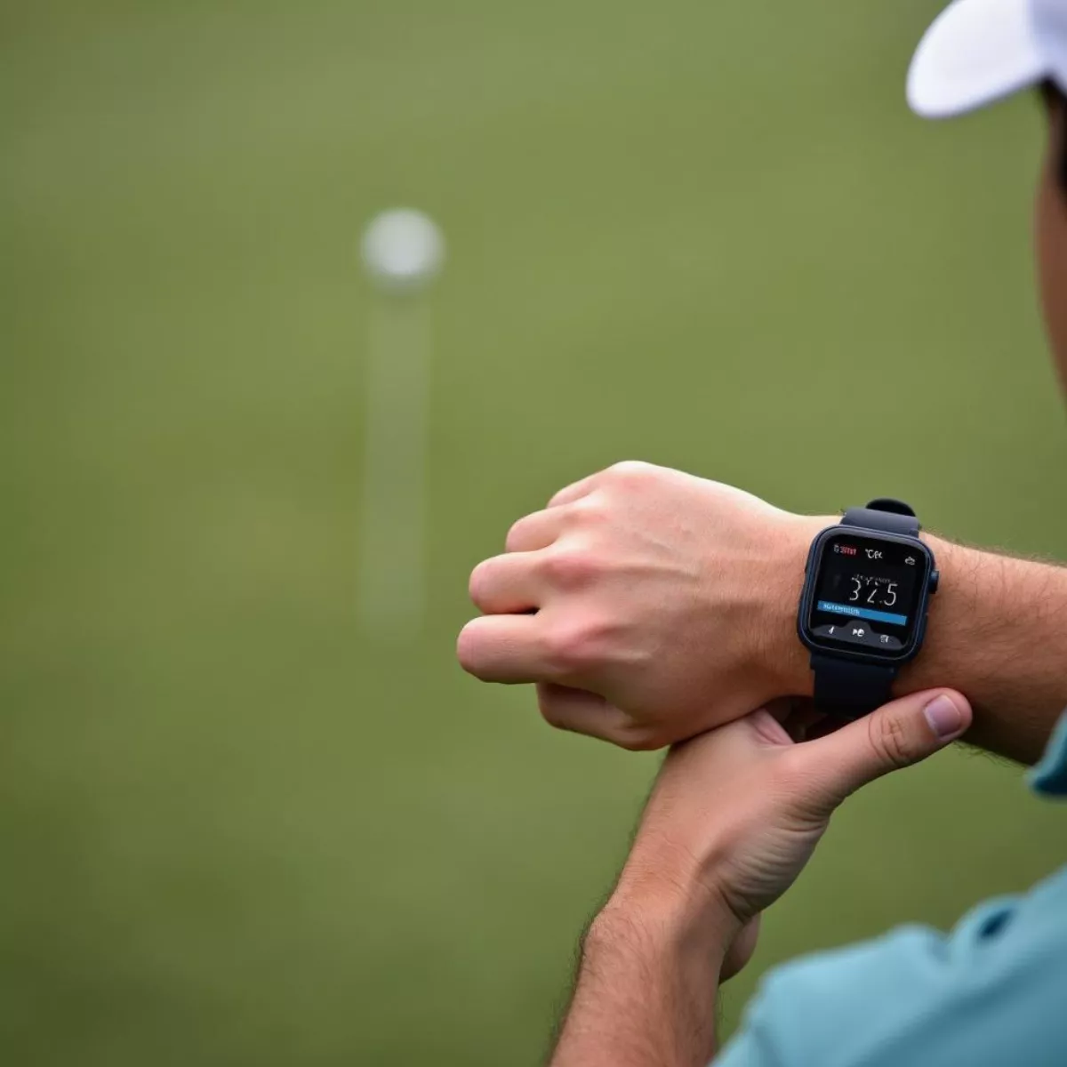 Golfer Using GPS Watch on Course