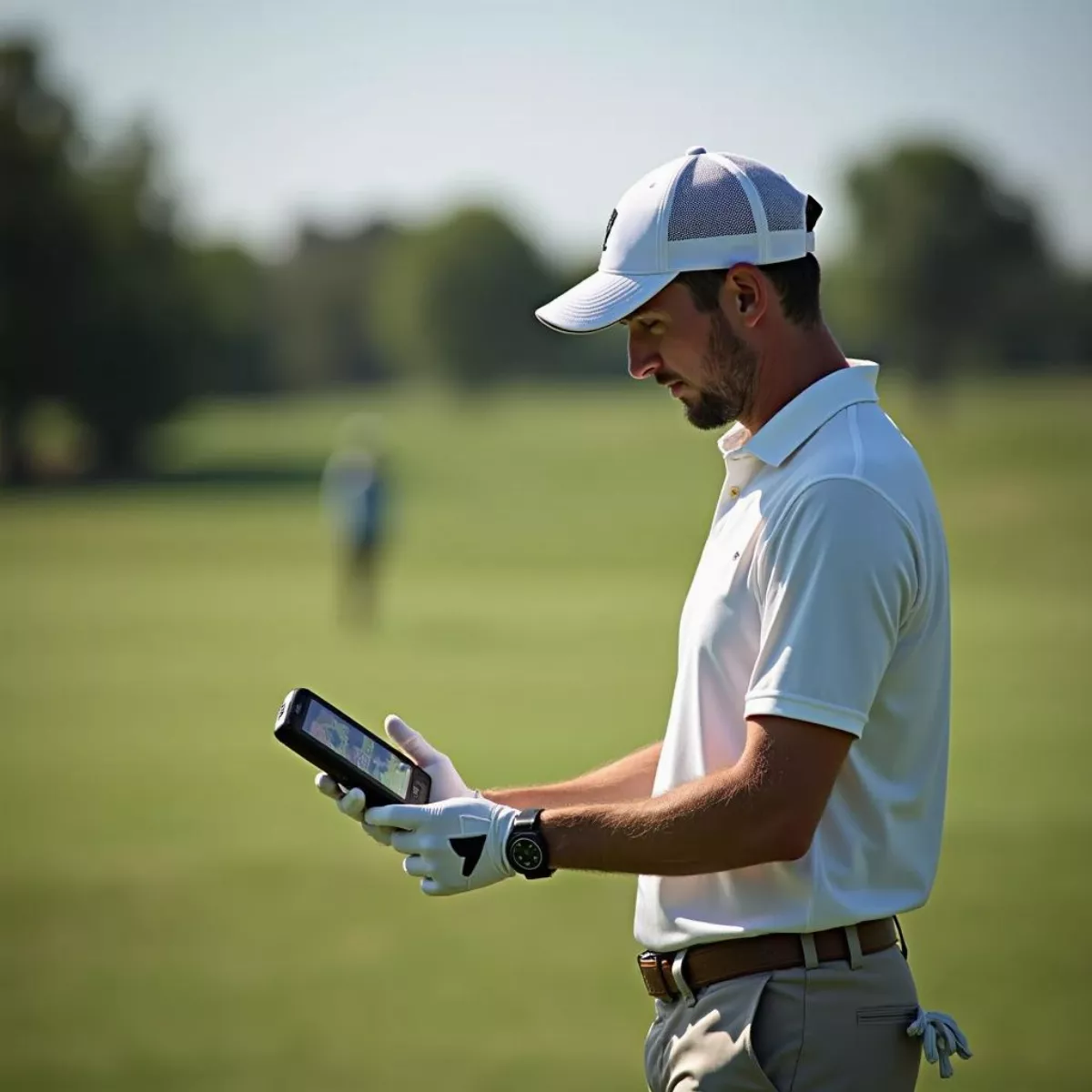 Golfer Using Handheld Gps