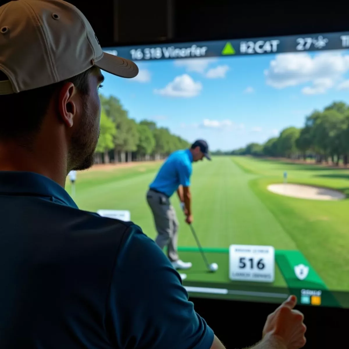 Golfer Analyzing Swing Data On A Launch Monitor