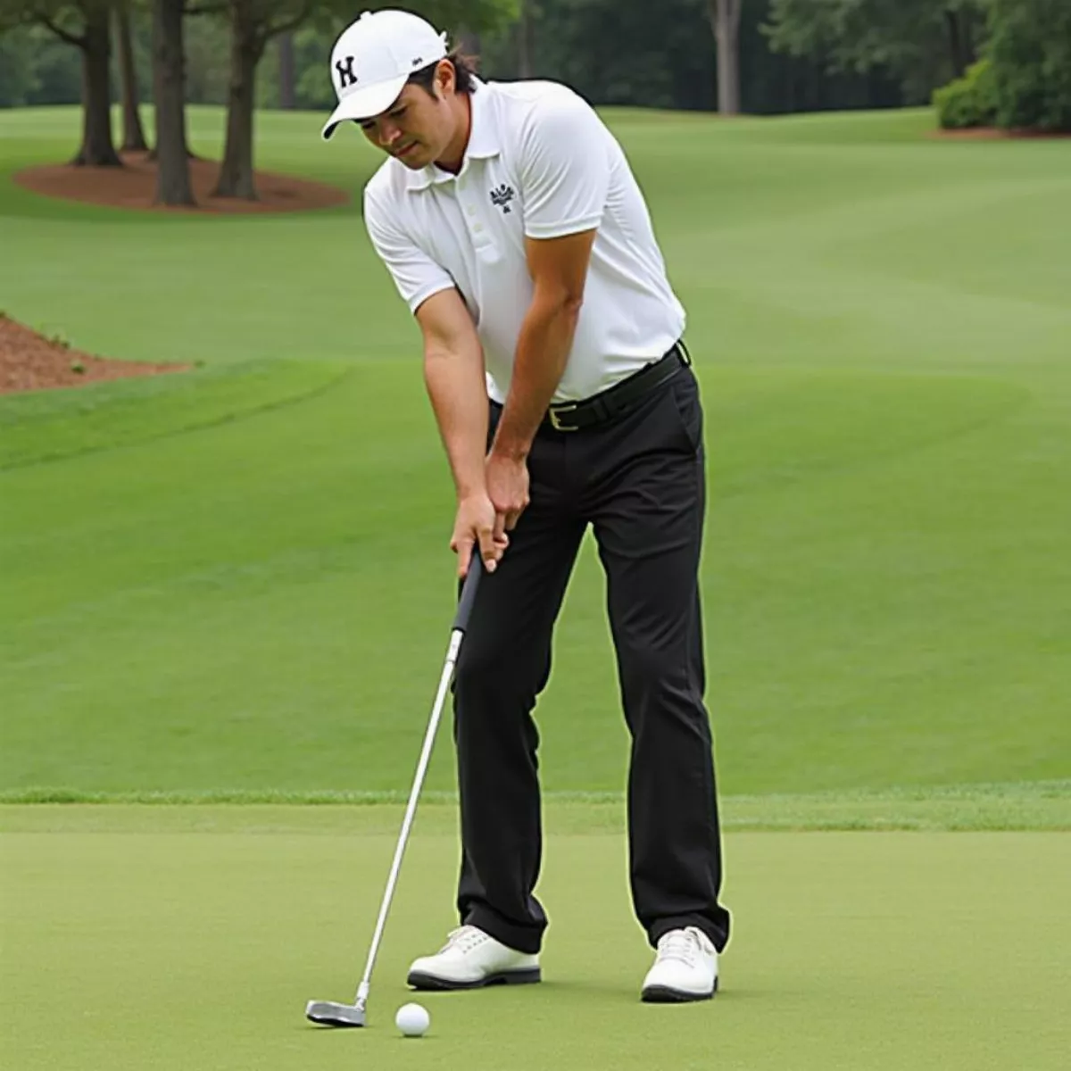 Golfer Using A Long Putter