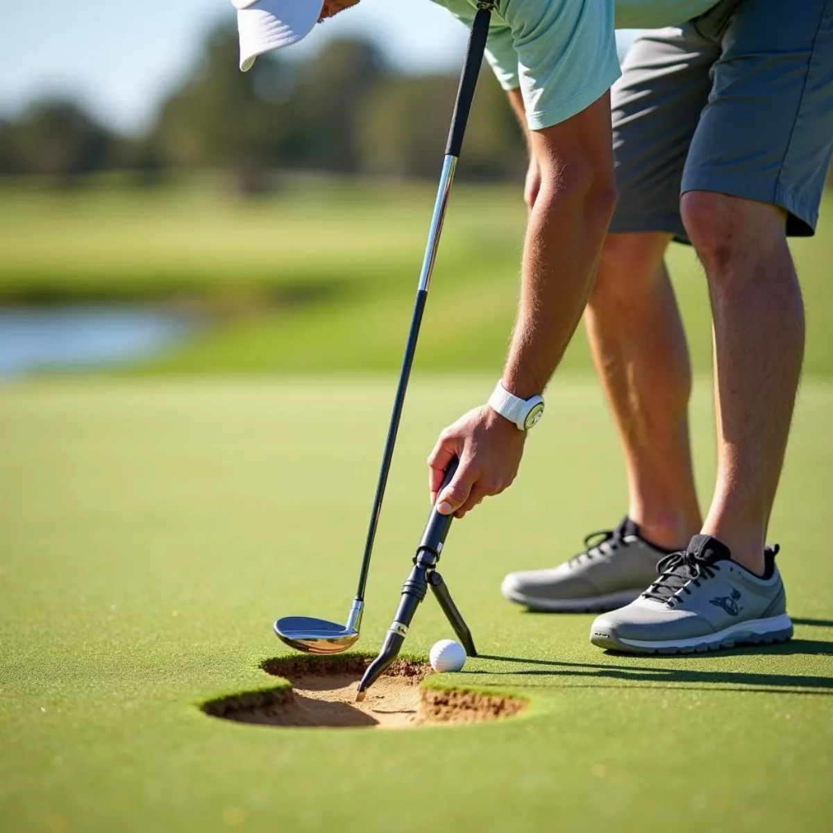 Golfer Using Multi Tool On Course