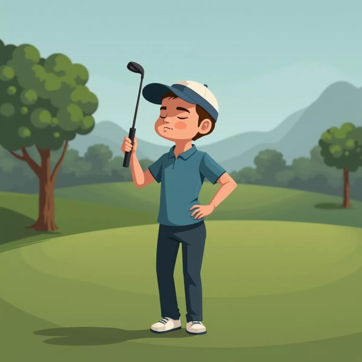 Golfer Visualizing Shot On A Downhill Slope