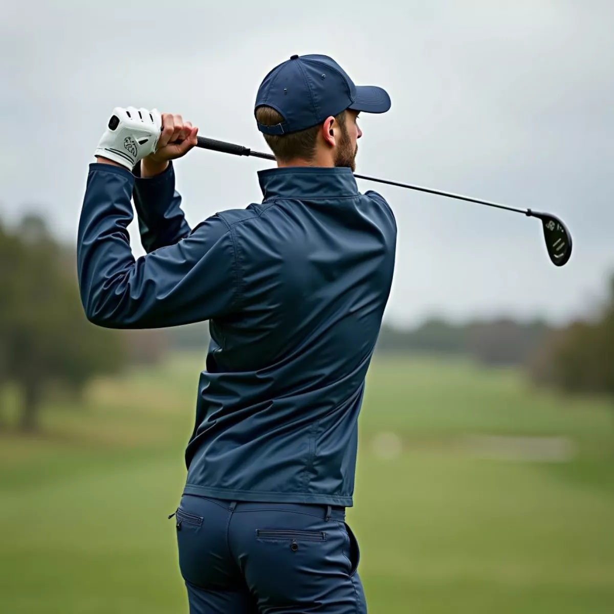 Golfer Wearing Rain Jacket