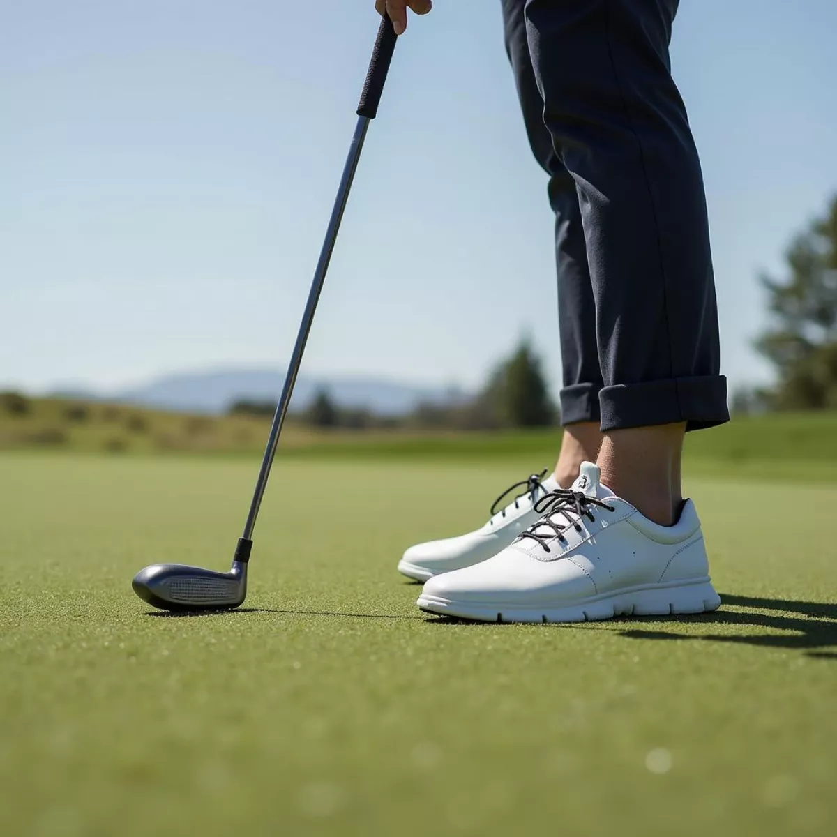 Golfer Wearing Tomo Alpha Golf Shoes On The Course