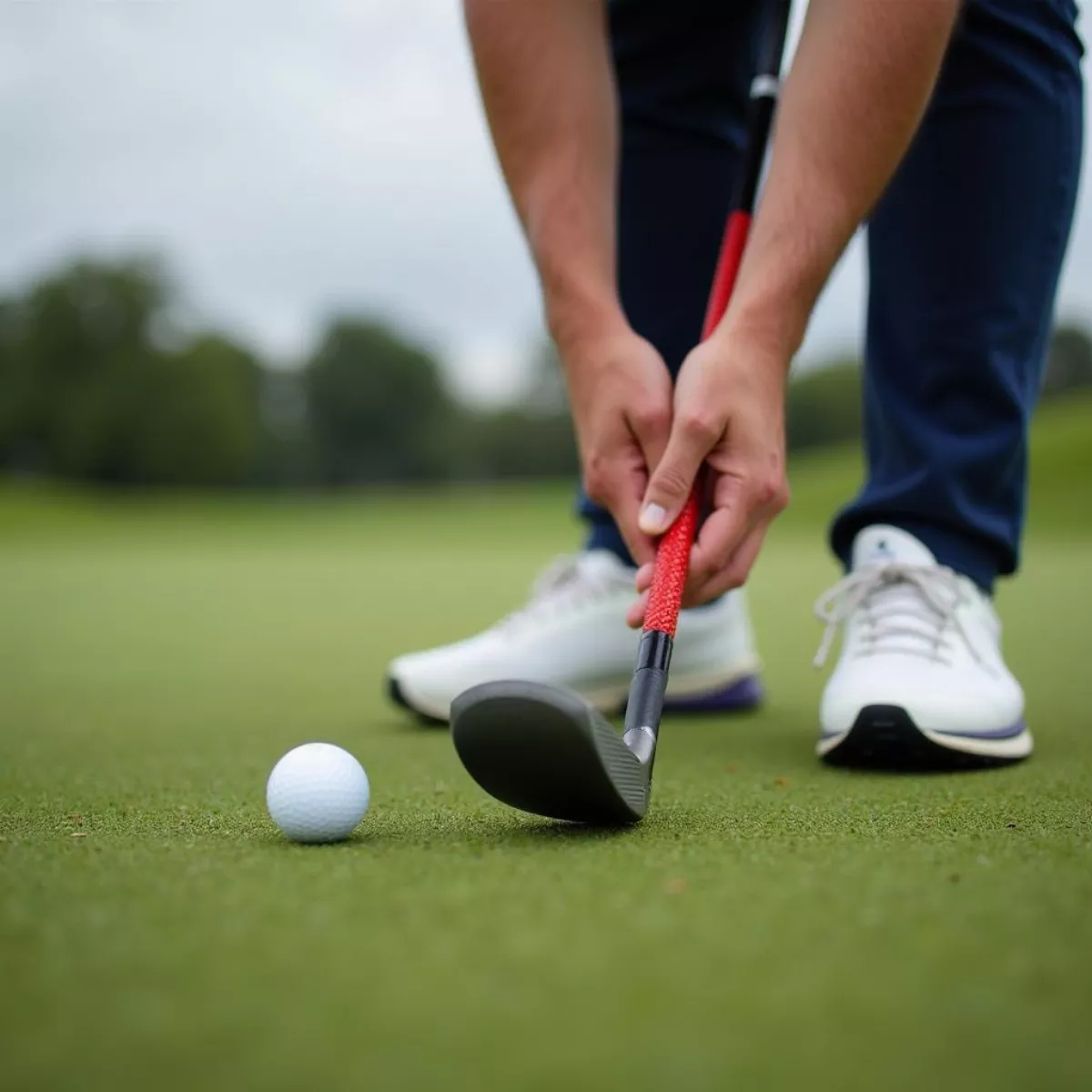 Golfer Using Red, White, And Blue Grips