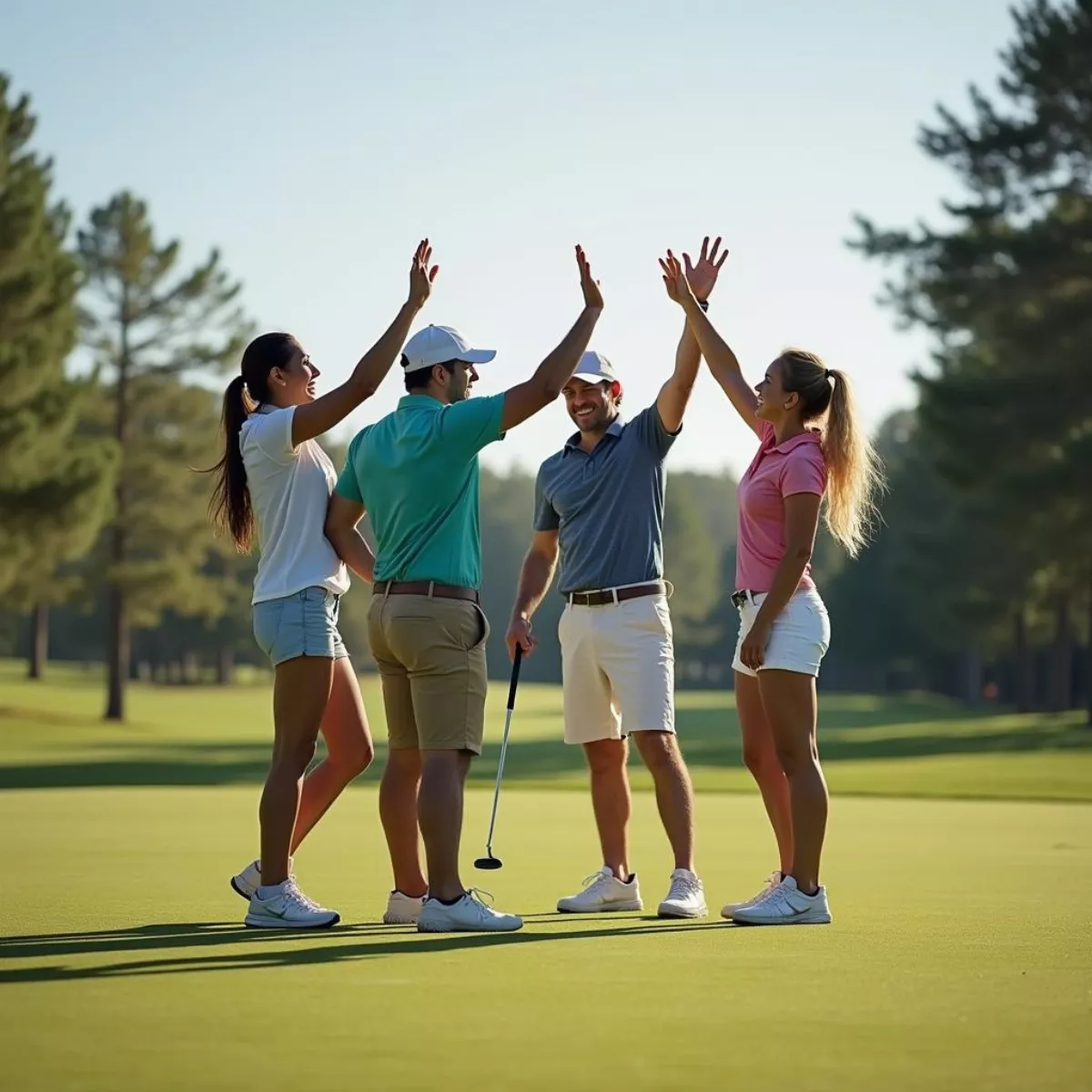 Golfers Celebrating A Successful Shot