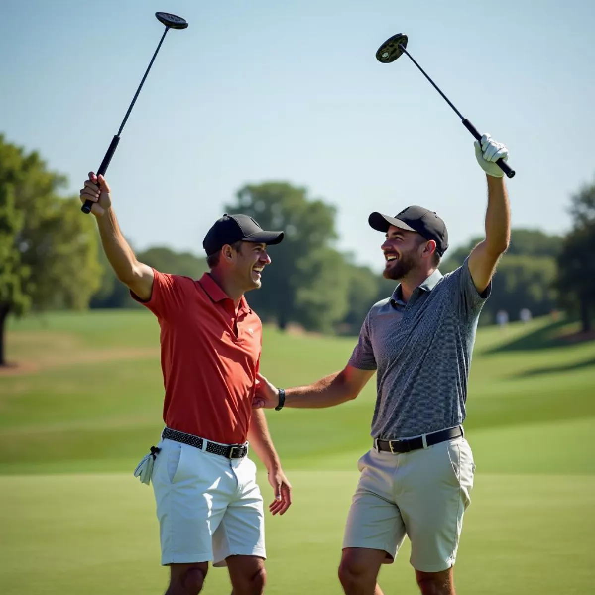 Golfers Celebrating A Successful Shot