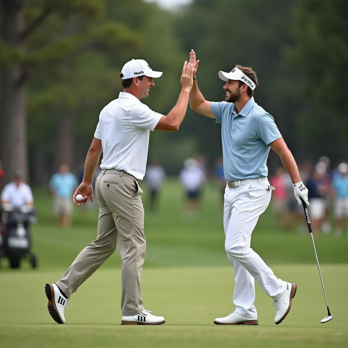 Golfers High Five On Green