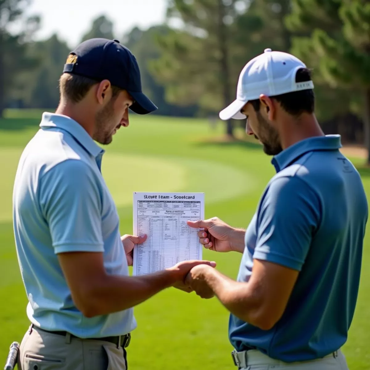 Golfers Discussing Scorecard On Course