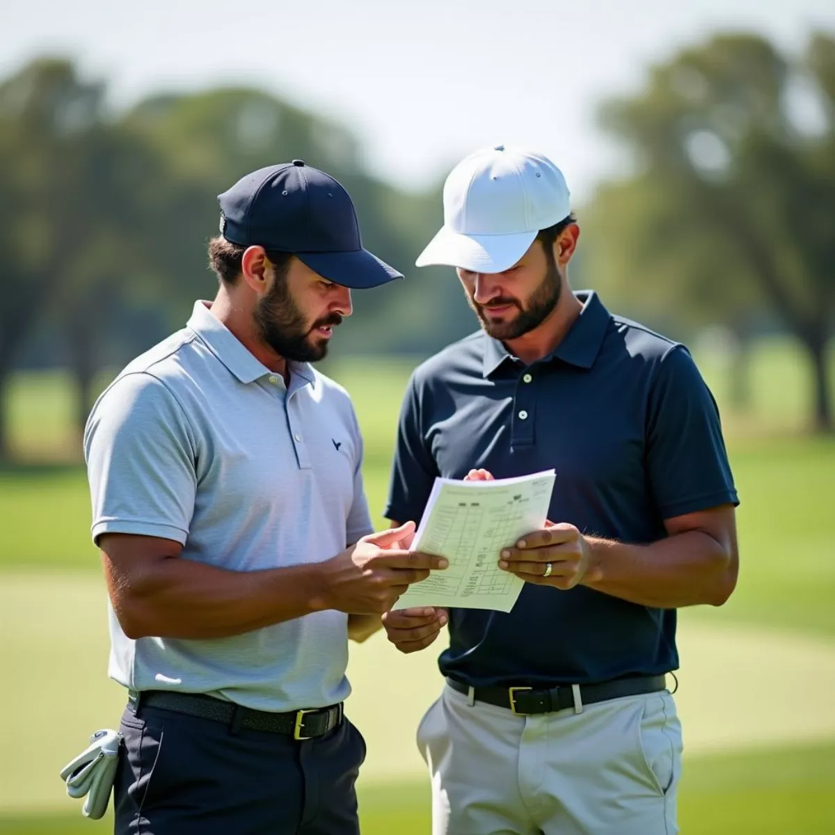 Golfers Reviewing Scorecard During A Game