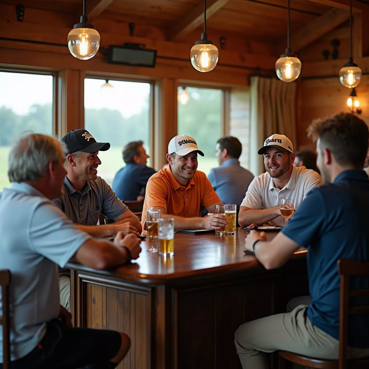 Golfers Enjoying Drinks At Clubhouse