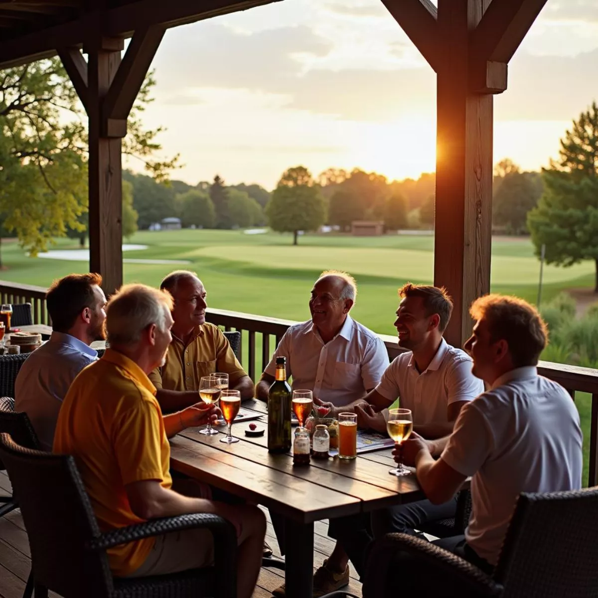 Golfers Enjoying Drinks On Clubhouse Patio