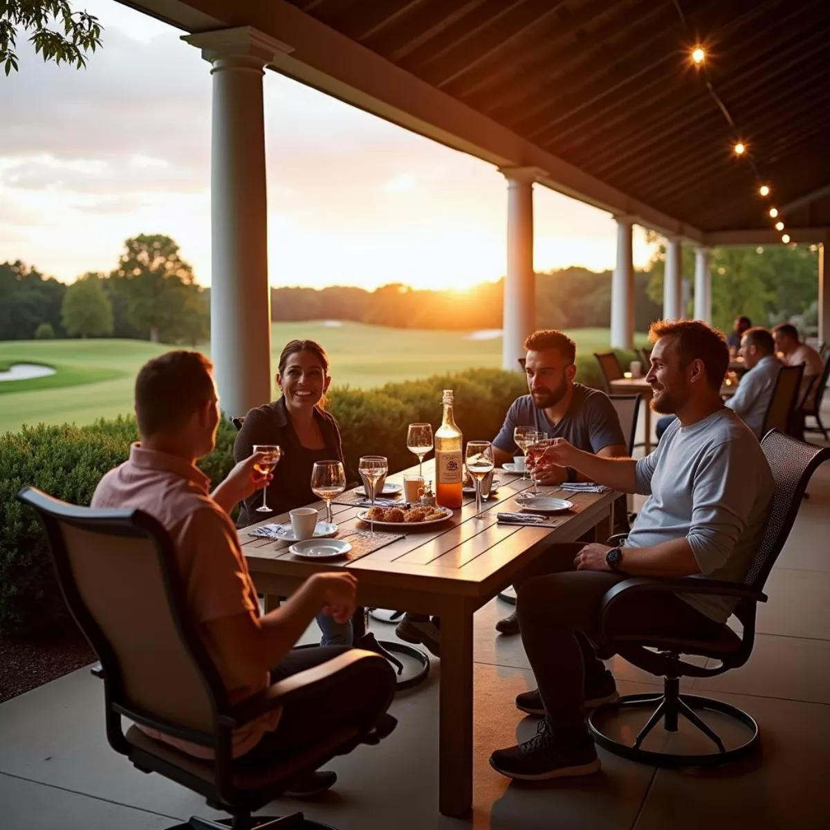 Golfers Enjoying Drinks At Clubhouse Patio