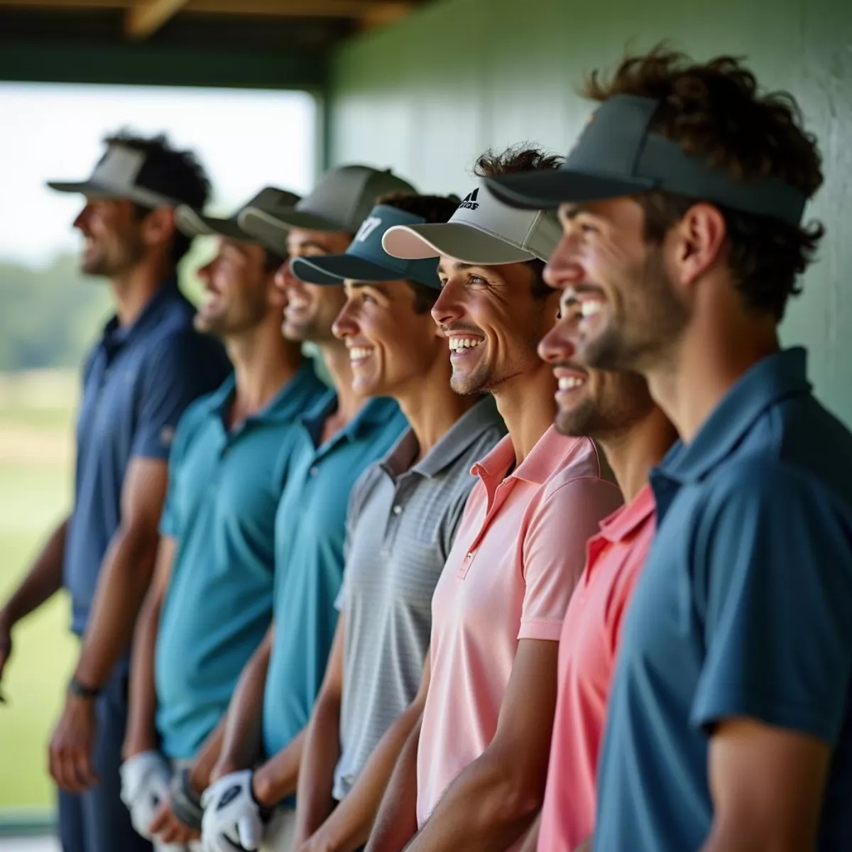 Group Of Golfers Practicing At The Driving Range