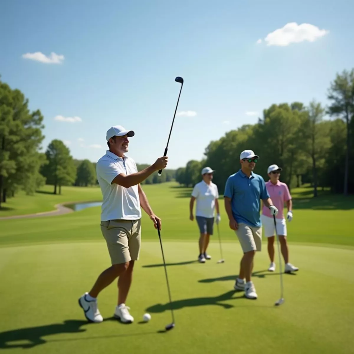 Golfers Enjoying Game On Sunny Day