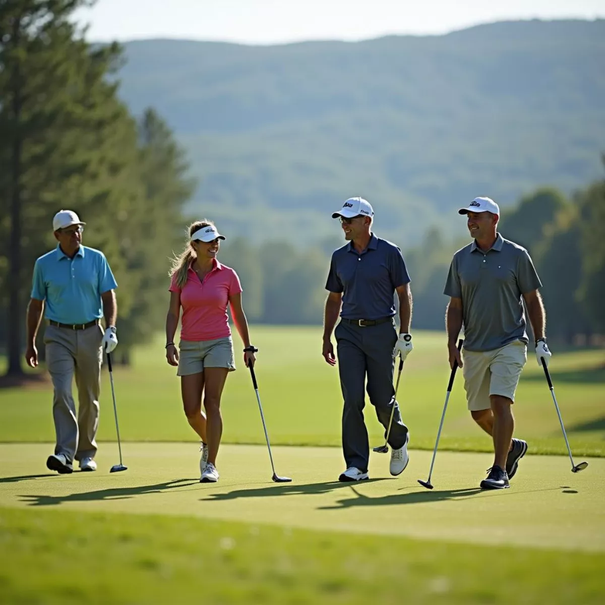 Golfers Enjoying Scenic Farms