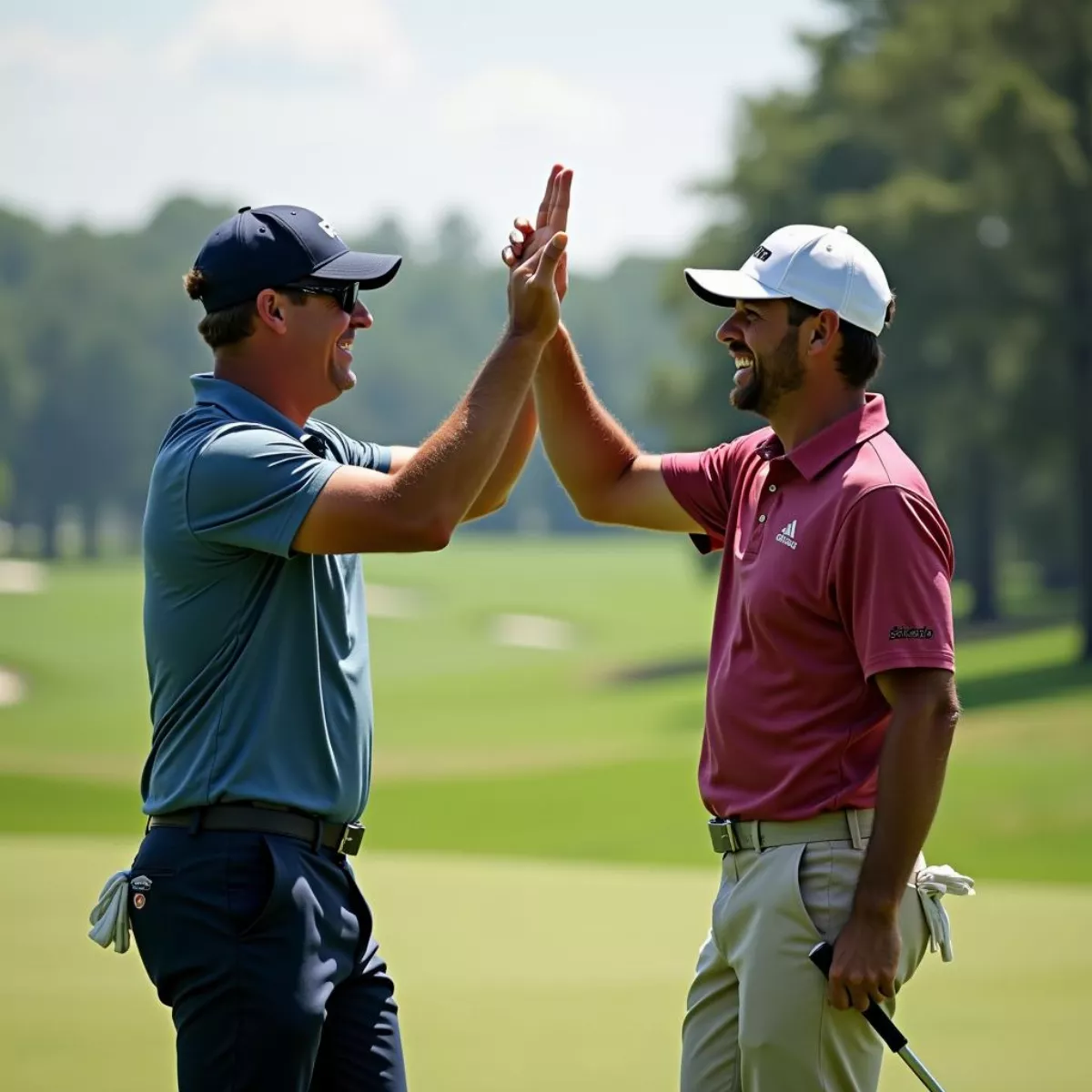 Golfers Celebrating With A High Five