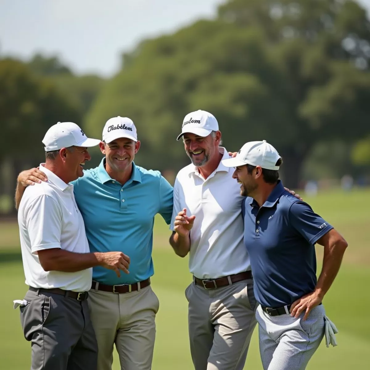 Golfers Laughing Together On Course