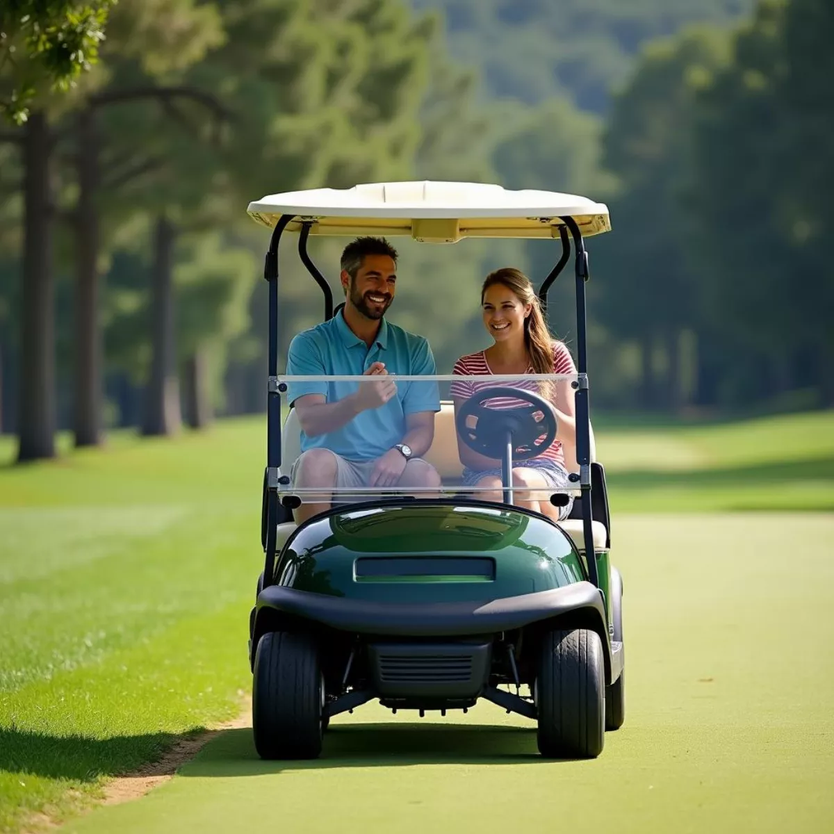 Golfers driving on a cart at Big Spring Lake Golf